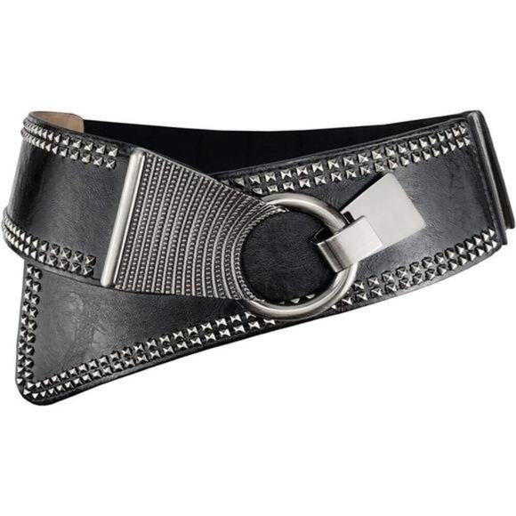 Fashion Wide Waist Belt Elastic Stretch Cinch Belts With Interlock Buckle, Black main image 7